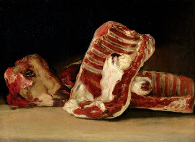 Stilleben av fårens revben och huvud - Slaktarens disk av Francisco de Goya