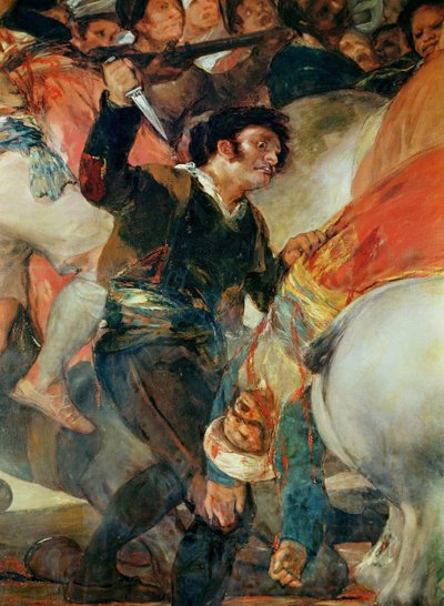 Den anden maj, 1808. Oprøret mod de mamelukske lejesoldater, detalje af en mand med en dolk, 1814 swed av Francisco de Goya