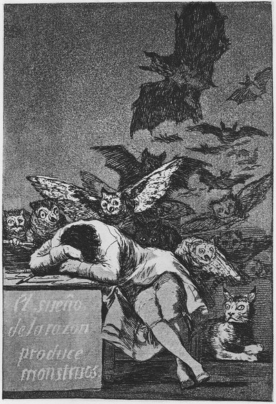 Förnuftets sömn producerar monster. Capricho No 43, 1797-1798 av Francisco de Goya