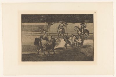 Bullfighter träffade brandende banderillas eldband Stierengevecht (serietitel) La Taureamachie (serietitel) Tjurfäktning (serietitel) av Francisco de Goya