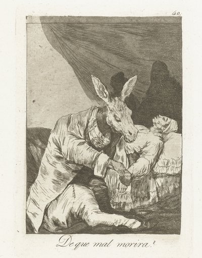 Vad kommer han att dö av? Que mal morira? (titel på objekt) Los Caprichos (serietitel) av Francisco de Goya