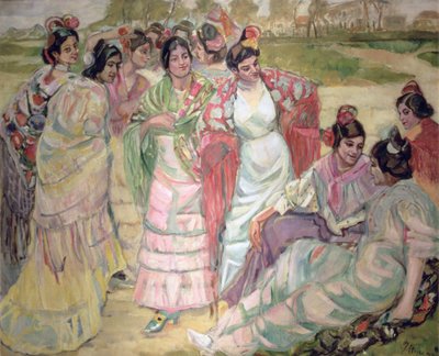 Kvinnor med sjalar (olja på duk) av Francisco de Iturrino