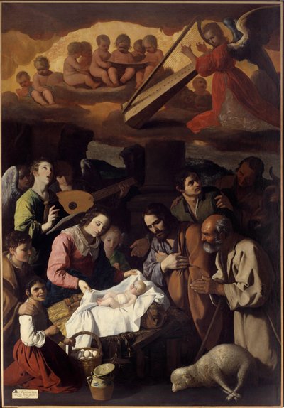 Tillbedjan av herdarna Målning av Francisco de Zurbaran (1598-1664) 1600-talets sön. 2,67 x 1,85 m. Grenoble. Museum of Fine Arts av Francisco de Zurbaran