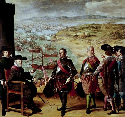 Målade strider om Buen Retiro: Cadiz försvar från britterna 1627 av Francisco de Zurbaran