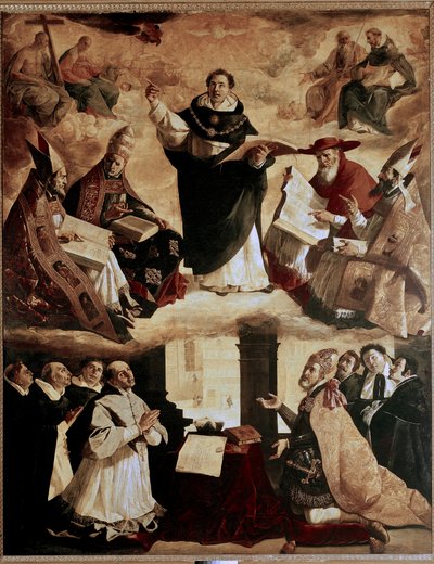 Målningar för Mayor de Santo Tomas College i Sevilla: apoteos av St. Thomas av Aquino eller apoteos av St. Thomas av Aquino med läkarna i kyrkan av Francisco de Zurbaran