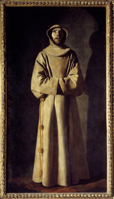 Porträtt av Saint Francois av Assisi: Helgonet är representerat i extas, Han bär en kassock med, som ett bälte, ett rep med knutar. Målning av Francisco de Zurbaran (1598-1664) av Francisco de Zurbaran