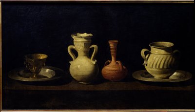Stilleben, koppar och vaser. Målning av Francisco de Zurbaran (1598 - 1664) av Francisco de Zurbaran