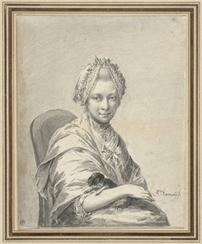 Porträtt av en ung kvinna med en hund av Franciscus Xaverius Xavery