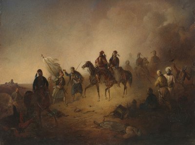Markos Botsaris vid slaget vid Karpenisi, natten till den 8 augusti 1823, 1852 av Franciszek Tomasz Tepa
