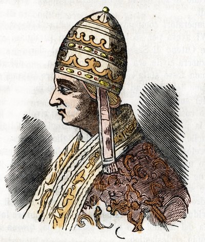 Medeltiden: Representation av påven Celestine III (Celestine, Celestine eller Caelestinus) (1191-1198) Ritning från Vatikanens mysterier”” av Franco Mistrali av Franco Mistrali