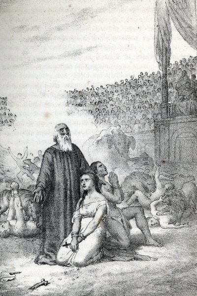 Roman Antiquite: The Christian Martyrs in the Amphitheatre (First Martyrs of the Church of Rome) Ritning från "" Misteri del Vaticano"" av Franco Mistrali av Franco Mistrali