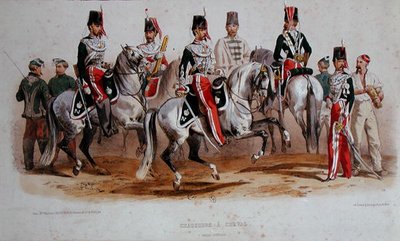 Franska kavallerister under andra kejsardömet (färglitografi) av Francois-Hippolyte (after) Lalaisse