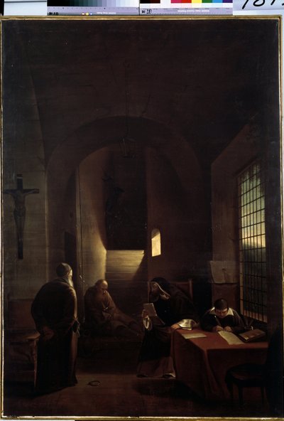 ""Den italienske astronomen Galileo Galilei (Galilee) (1564-1642) i sin cell i Florens under inkvisitionen"" Målning av Francois Marius Granet (1775-1849) 1800-talets Eremitagemuseum, Sankt Petersburg av Francois Marius Granet