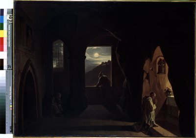 "Monks in a Cave" (Monks in a Cave) Målning av Francois Marius Granet (1775-1849) Början av 1800-talet Mått 74,5x100 cm Eremitagemuseet, Sankt Petersburg av Francois Marius Granet