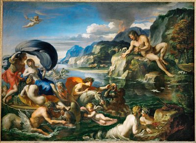 Acis et Galatee se derobant au regard de Polypheme Acis och Galatea gömmer sig inför Polyfemos... av Francois (1590 1650) (after) Perrier
