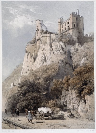 Chateau Rheinstein. I "" Den monumentala och pittoreska Rhen"". Litografier av Fourmais och Stroobant av Francois Stroobant