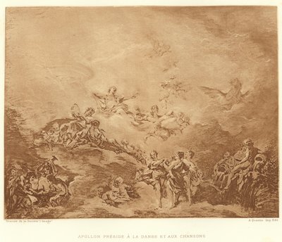 Apollo Preside a la Danse et aux Chansons (gravyr) av Francois (after) Boucher