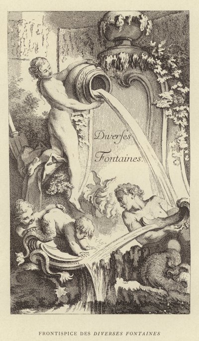 Frontispice av de olika fontänerna (gravyr) av Francois (after) Boucher