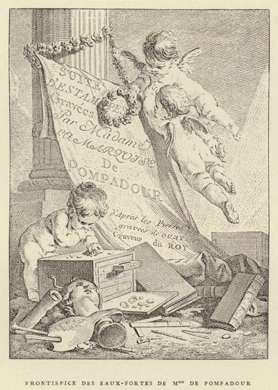 Frontispice av Madame de Pompadours etsningar (gravyr) av Francois (after) Boucher