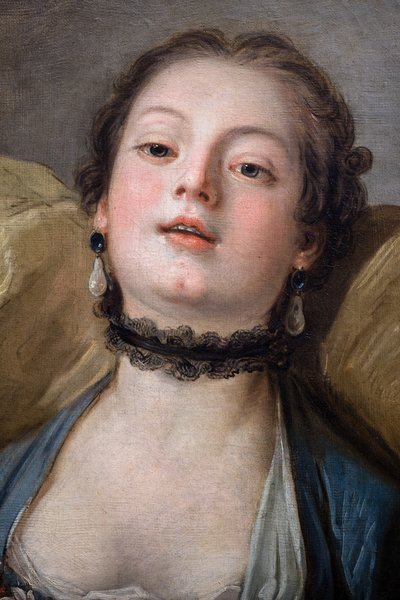 Huvud av en ung kvinna kallad La Voluptueuse av Francois (after) Boucher