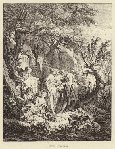 Det goda äventyret (gravyr) av Francois (after) Boucher