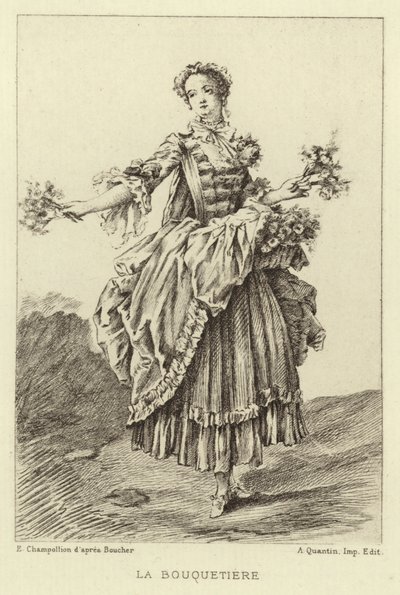 La Bouquetiere (gravyr) av Francois (after) Boucher