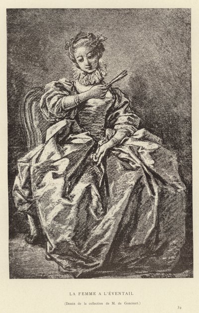 Kvinnan med en fläkt av Francois (after) Boucher