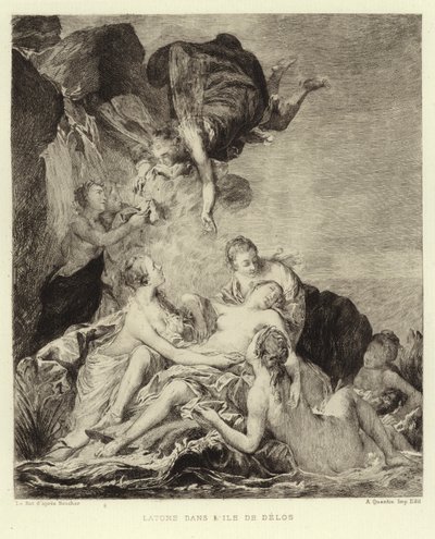 Latona på ön Delos (gravyr) av Francois (after) Boucher
