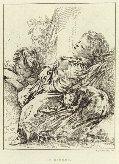 Sömn (gravyr) av Francois (after) Boucher