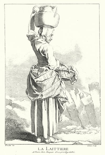 Milkmaid (gravyr) av Francois (after) Boucher