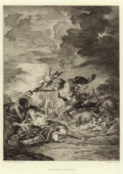 Neptune et Amymone (gravyr) av Francois (after) Boucher