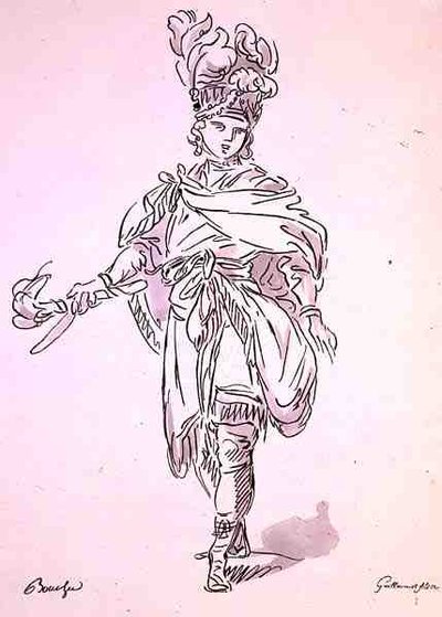 Operadräkt, från Menus Plaisirs-samlingen, faksimil av A. Guillaumot Fils (färglitografi) av Francois (after) Boucher