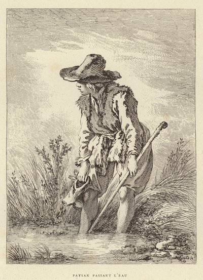 Bonde passerar vattnet (gravyr) av Francois (after) Boucher