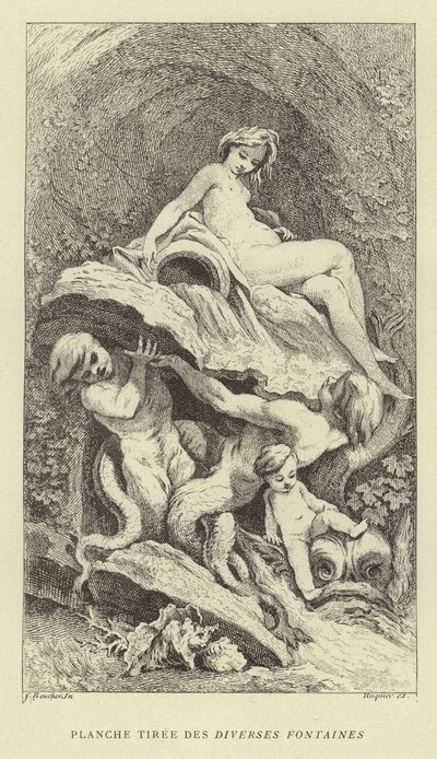 Tallrik från de olika fontänerna (gravyr) av Francois (after) Boucher
