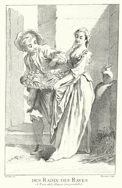 Rädisor och kålrotssäljare (gravyr) av Francois (after) Boucher
