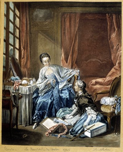 Modehandlaren efter en målning av Boucher av Francois (after) Boucher