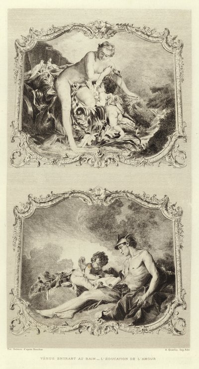 Venus går in i badet, kärlekens utbildning (gravyr) av Francois (after) Boucher