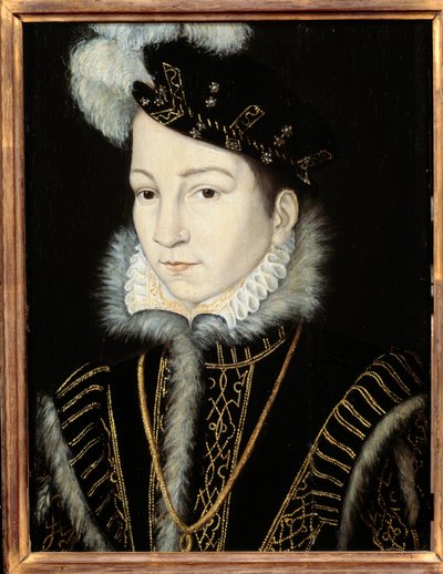 Porträtt av Karl IX, kung av Frankrike (1550 - 1574). Atelier de Francois Clouet (1515-1572), v. 1555. Olja på trä. Mått: 0,32 x 0,23 m. Olja på trä. - Porträtt av Karl IX, kung av Frankrike (1550-1574). Verkstad av Francois Clouet (1515-1572), cirka 1555. av Francois (workshop of) Clouet