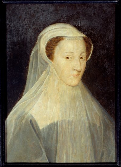 Porträtt av Marie Stuart (1542-1587), drottning av Frankrike och drottning av Skottland i sorgdräkt. Målning av Francois Clouets verkstad (1515-1572), cirka 1560. Olja på trä. Mått: 0,37 x 0,26 m. Paris, Musee Carnavalet - Porträtt av Mary Stuart (1542-151 av Francois (workshop of) Clouet