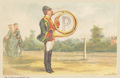 P (bokstav visas av en jakthornsspelare) av Francois Antoine Appel