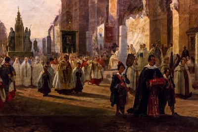 Corpus Christi procession framför Sevillas katedral av Francois Antoine Bossuet