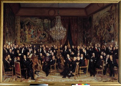 Kväll på Louvren med greven av Nieuwerkerke Bland presenterna: Francois Marcellin Certain de Canrobert (1809-1895), Eugene Delacroix (1798-1863), Camille Doucet (1812-1895), Jacques Fromental Levy dit Halevy (1799-1862) , Baron Georges Haussmann ( av François Auguste Biard