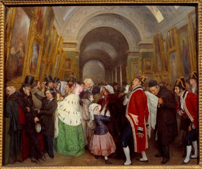 Fyra timmar vid salongens stängning av den årliga målningsutställningen i Grande Galerie du Louvren. Målning av Francois Auguste Biard (1798-1882) 1847 Sön. 0,57x0,67 m av François Auguste Biard