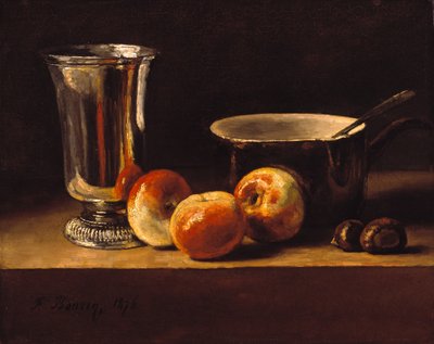 Stilleben med äpplen och silverbägare av François Bonvin