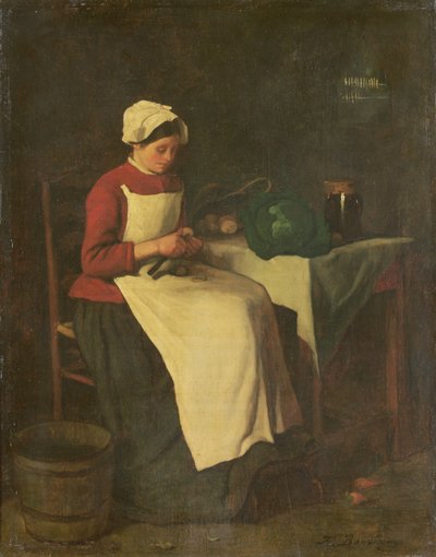 Den unga hemmafrun (olja på duk) av François Bonvin