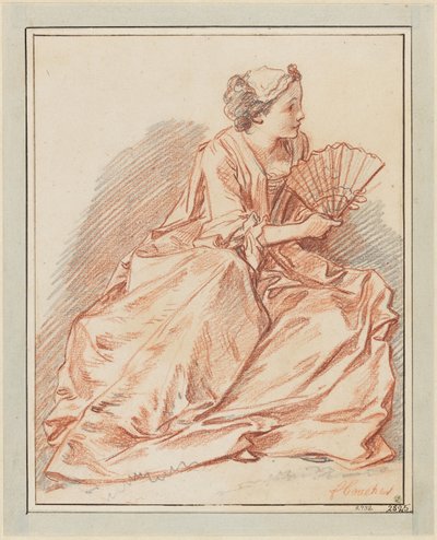 En ung dam med en solfjäder av François Boucher