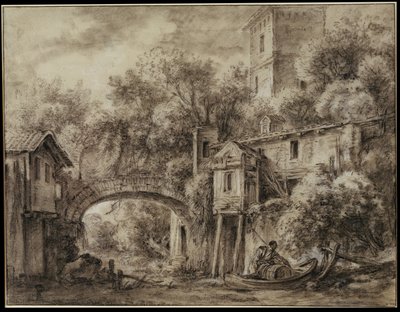 Arkitektonisk kapriccio med kvarnen i Quiquengrogne nära Charenton av François Boucher