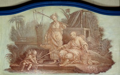 Chinoiserie: Scen för fiske i Kina. Front de porte-teckningar av Francois Boucher (1703-1770) av François Boucher