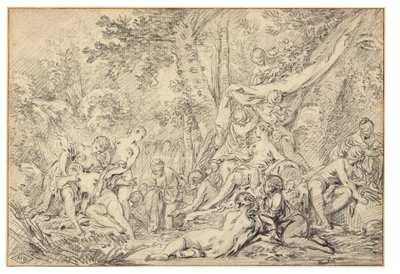 Diana och Callisto (svart krita på papper) av François Boucher