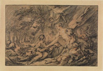 Diana vilar i skogen tillsammans med sina nymfer av François Boucher